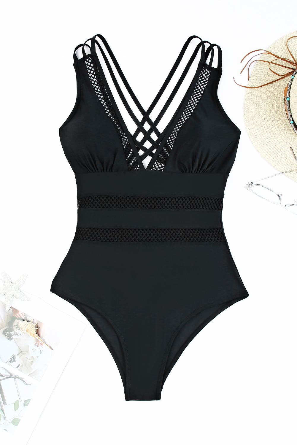 Dearlovers Black Solid Mesh One Piece Swimsuit - loveforevers