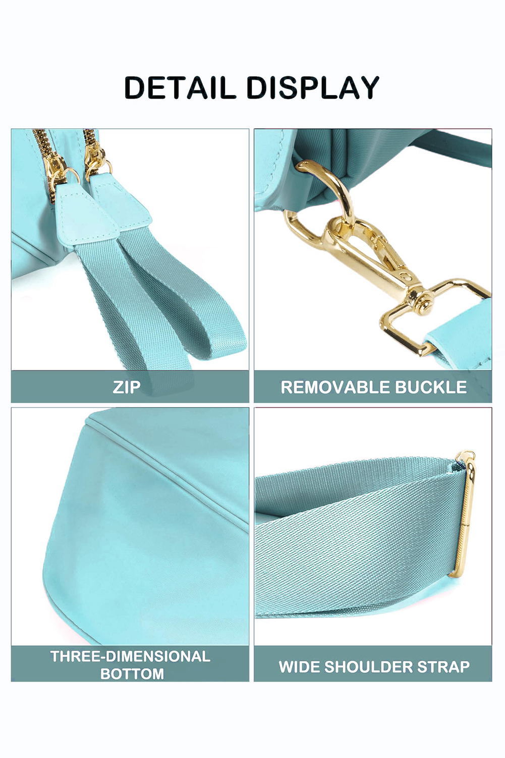 Light Grey Double Zip Crescent Shape Adjustable Sling Bag - loveforevers