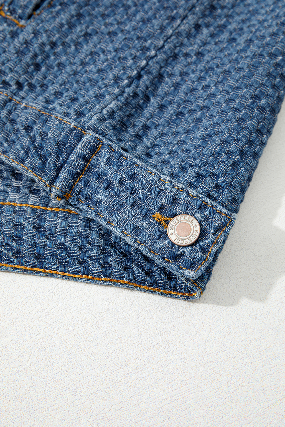 Blue Double Flap Pocket Denim Textured Button Down Jacket - loveforevers