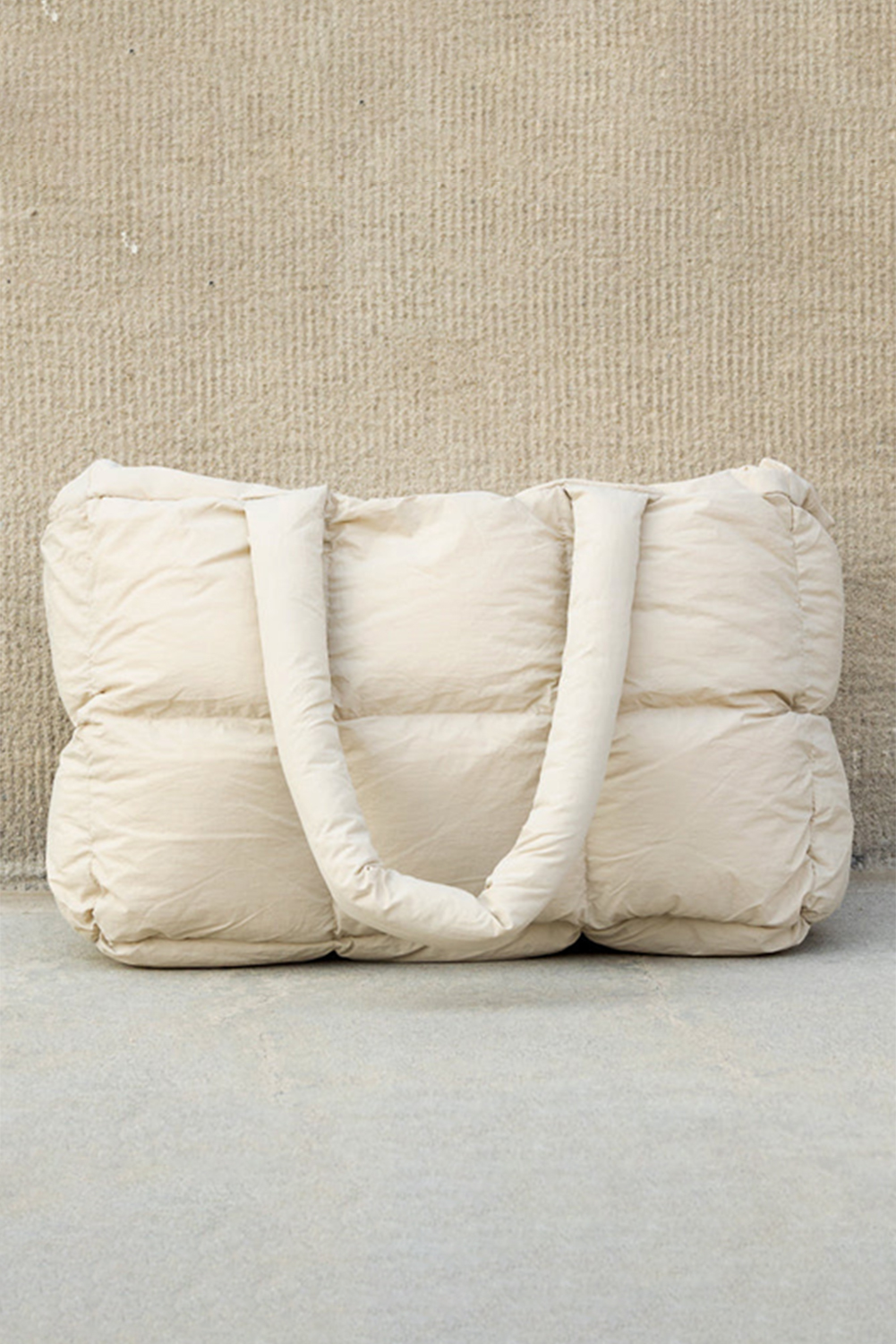 White Solid Quilted Puffy Zipped Large Tote Bag - loveforevers