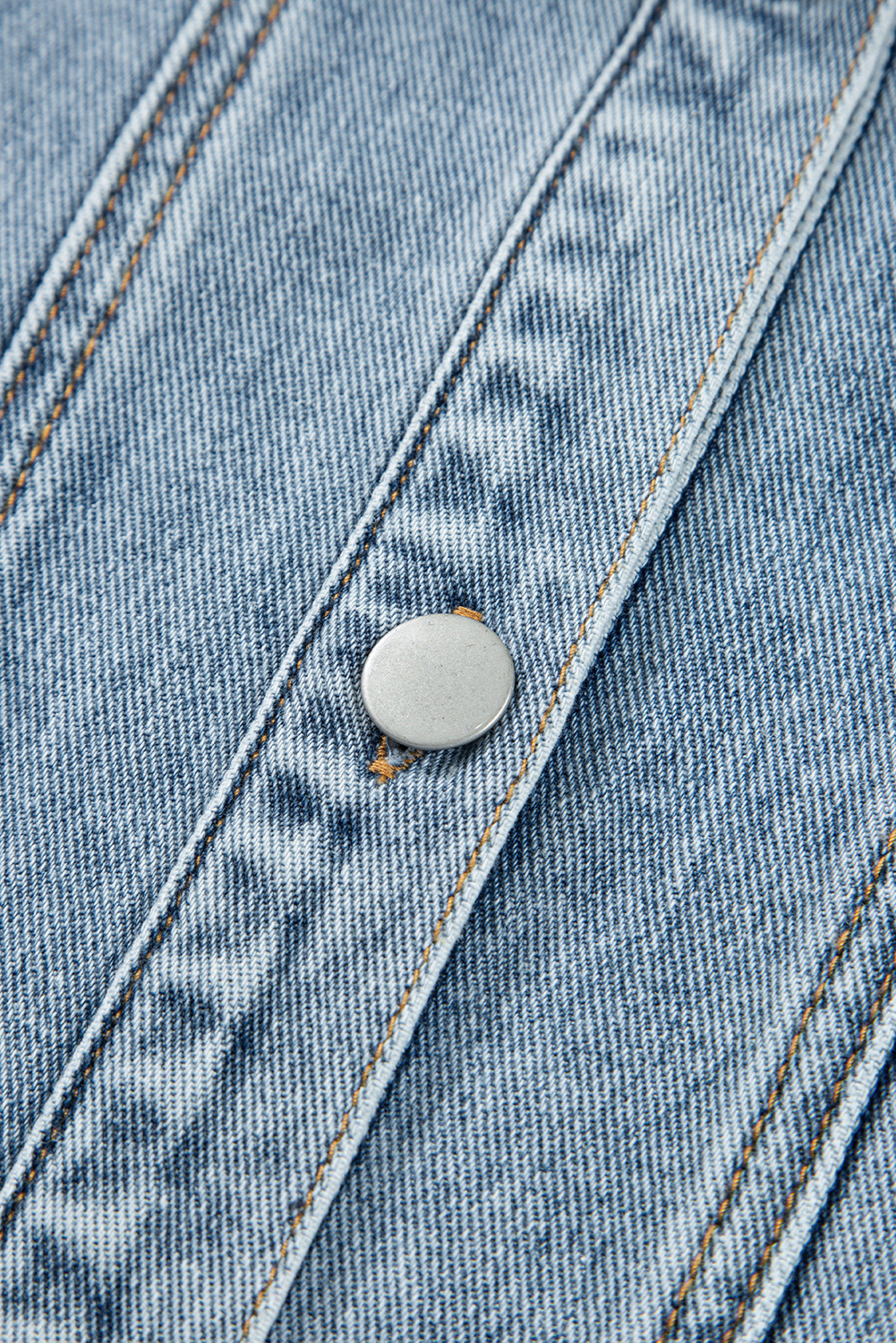 Myosotis Scallop Trim Collar Patched Pocket Button Up Mineral Washed Denim Jacket - loveforevers