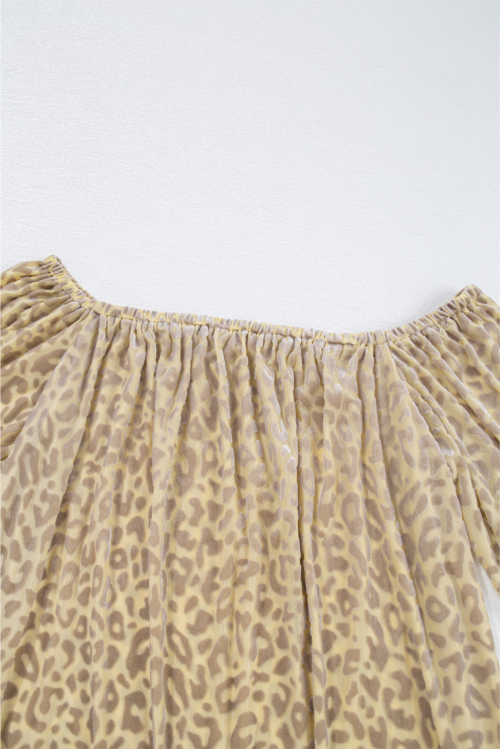 Beige Leopard Velvet Burnout Off Shoulder Long Sleeve Blouse - loveforevers