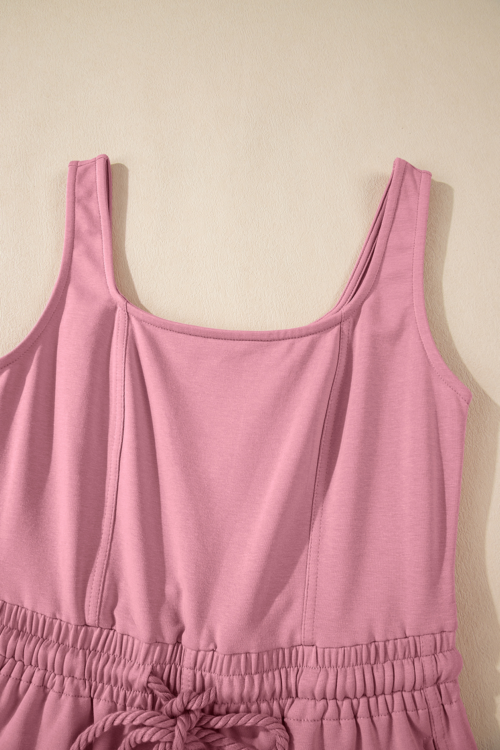 Light Pink Lace-up Elastic Waist Sleeveless Square Neck Jumpsuit - loveforevers