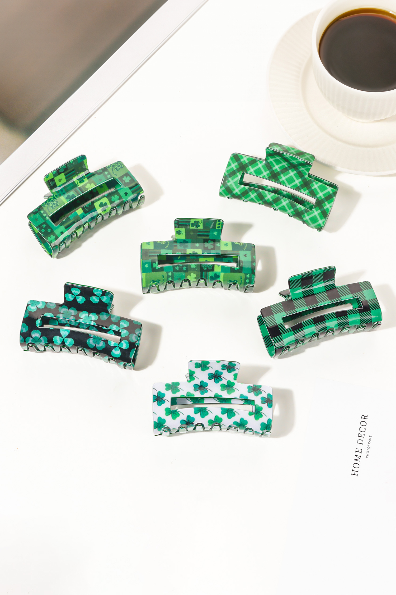 Dark Green St Patricks Day Clover Square Hair Claw Clip - loveforevers