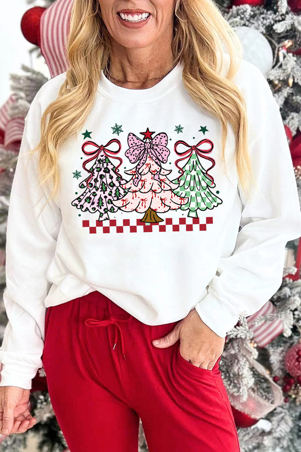 White Christmas Tree Graphic Customized Holiday Sweatshirt - loveforevers