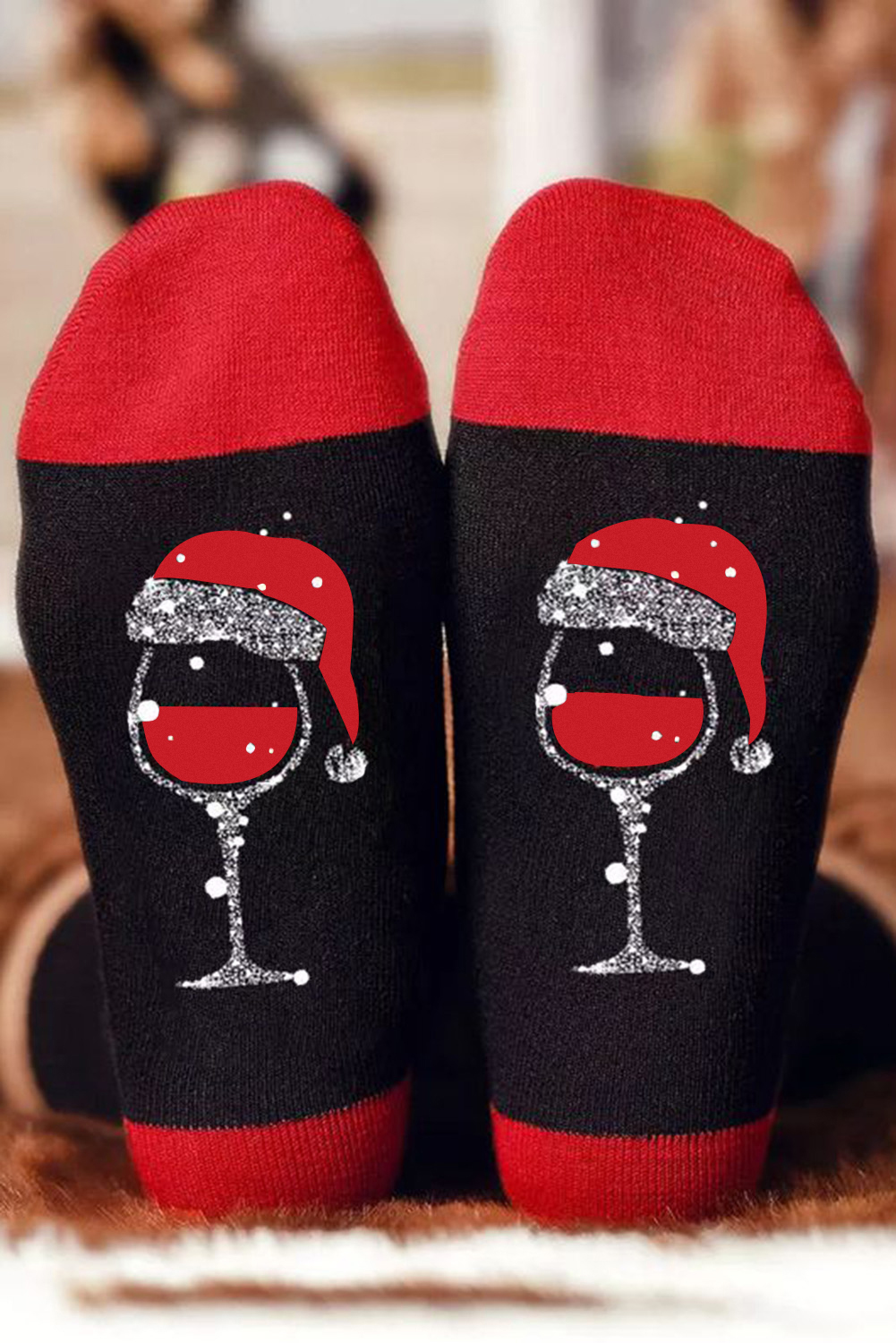 Black Christmas Champagne Santa Hat Graphic Socks - loveforevers