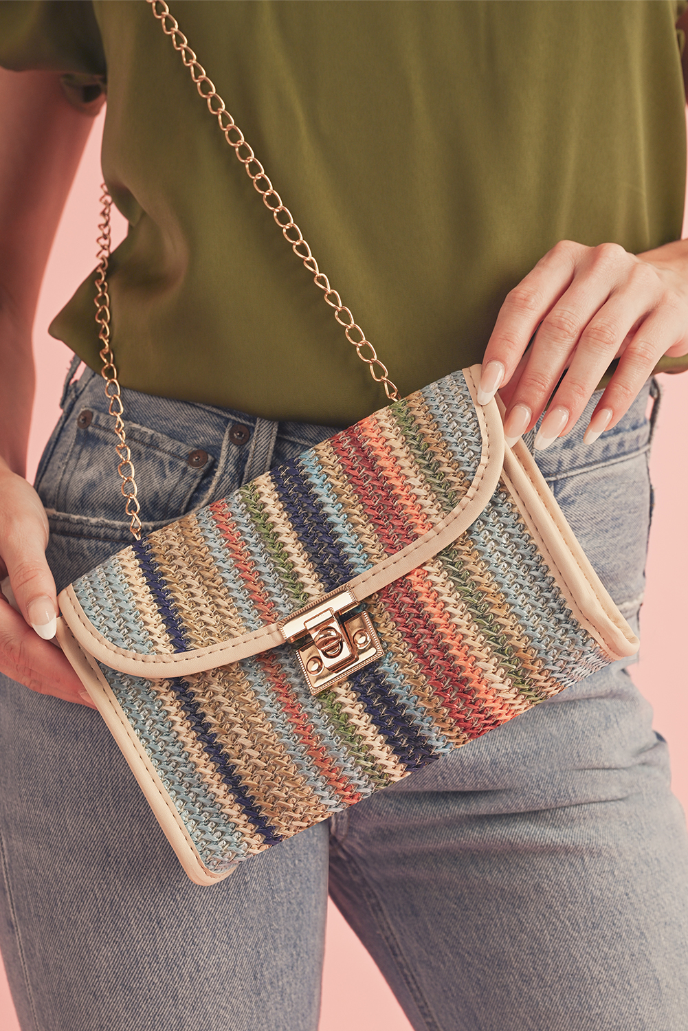 Iceland Blue Striped Crochet Flapped Single Shoulder Bag - loveforevers