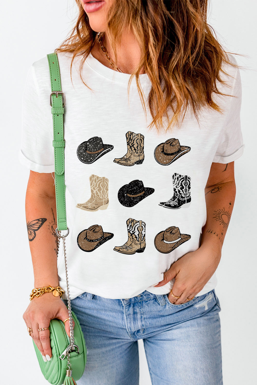 White Cowboys Boots Western Fashion Print T Shirt - loveforevers