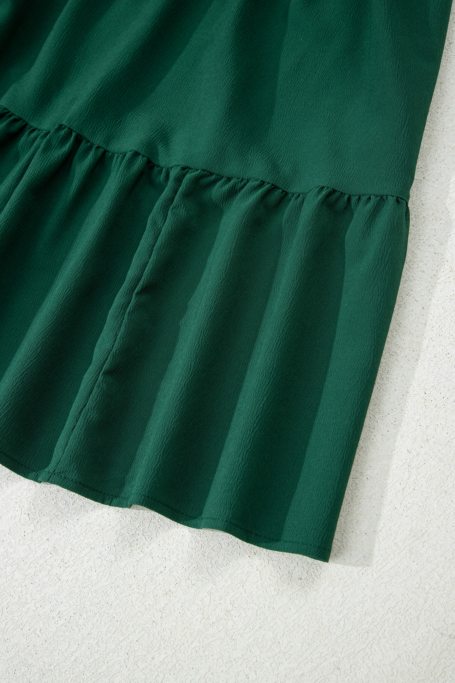 Blackish Green Solid Long Sleeve Button V Neck Tiered Maxi Dress - loveforevers