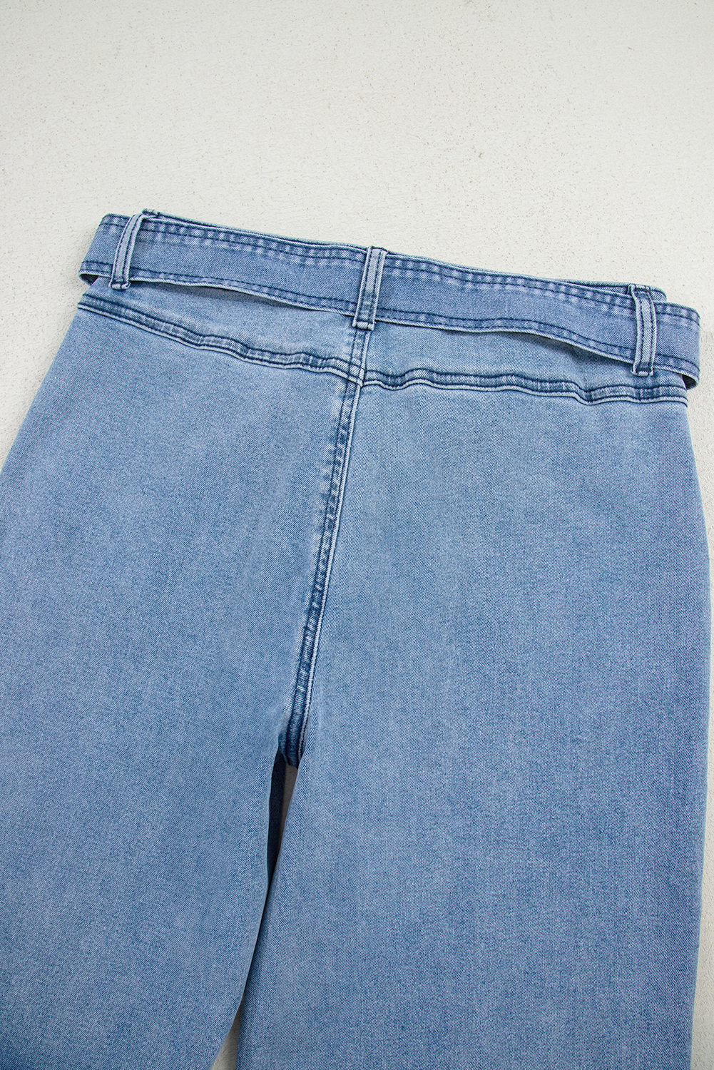Beau Blue Western Washed Bow Knot Sash Wide Leg Jeans - loveforevers