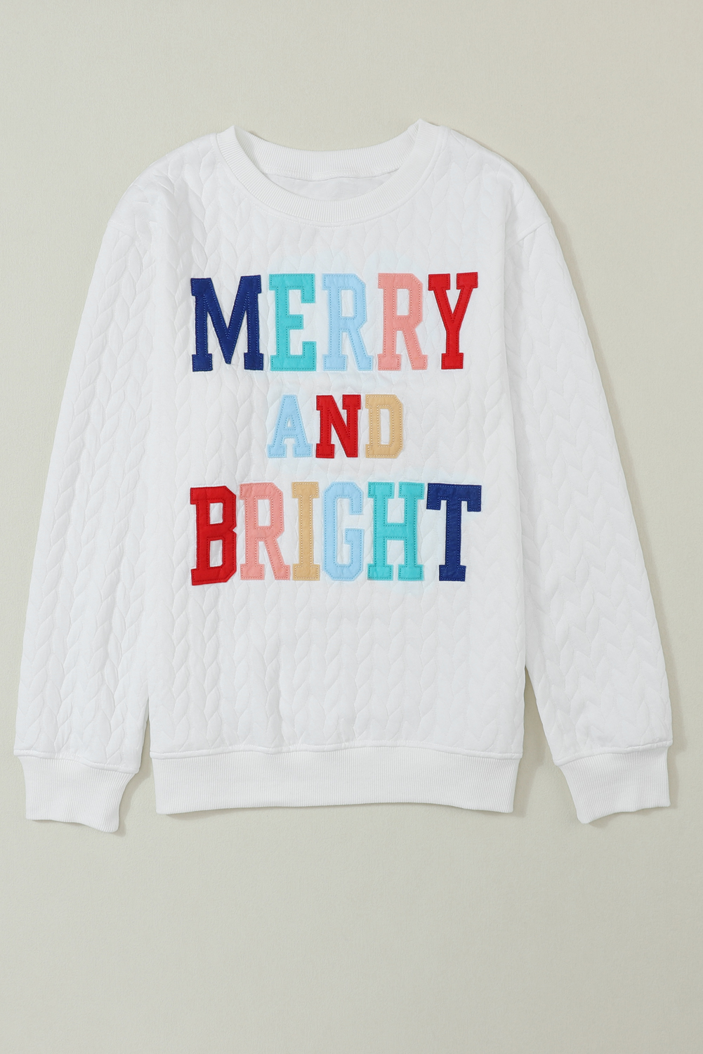 White LOVE Chenille Embroidered Cable Knit Pullover Sweatshirt - loveforevers