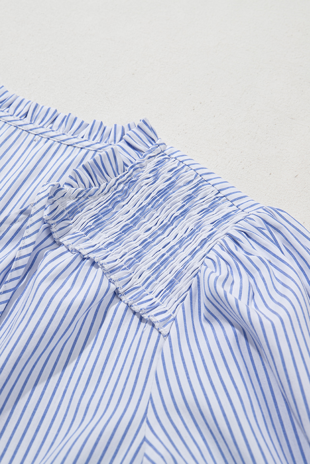Gray Stripe Shirred Detail V Neck Puff Half Sleeve V Neck Blouse - loveforevers