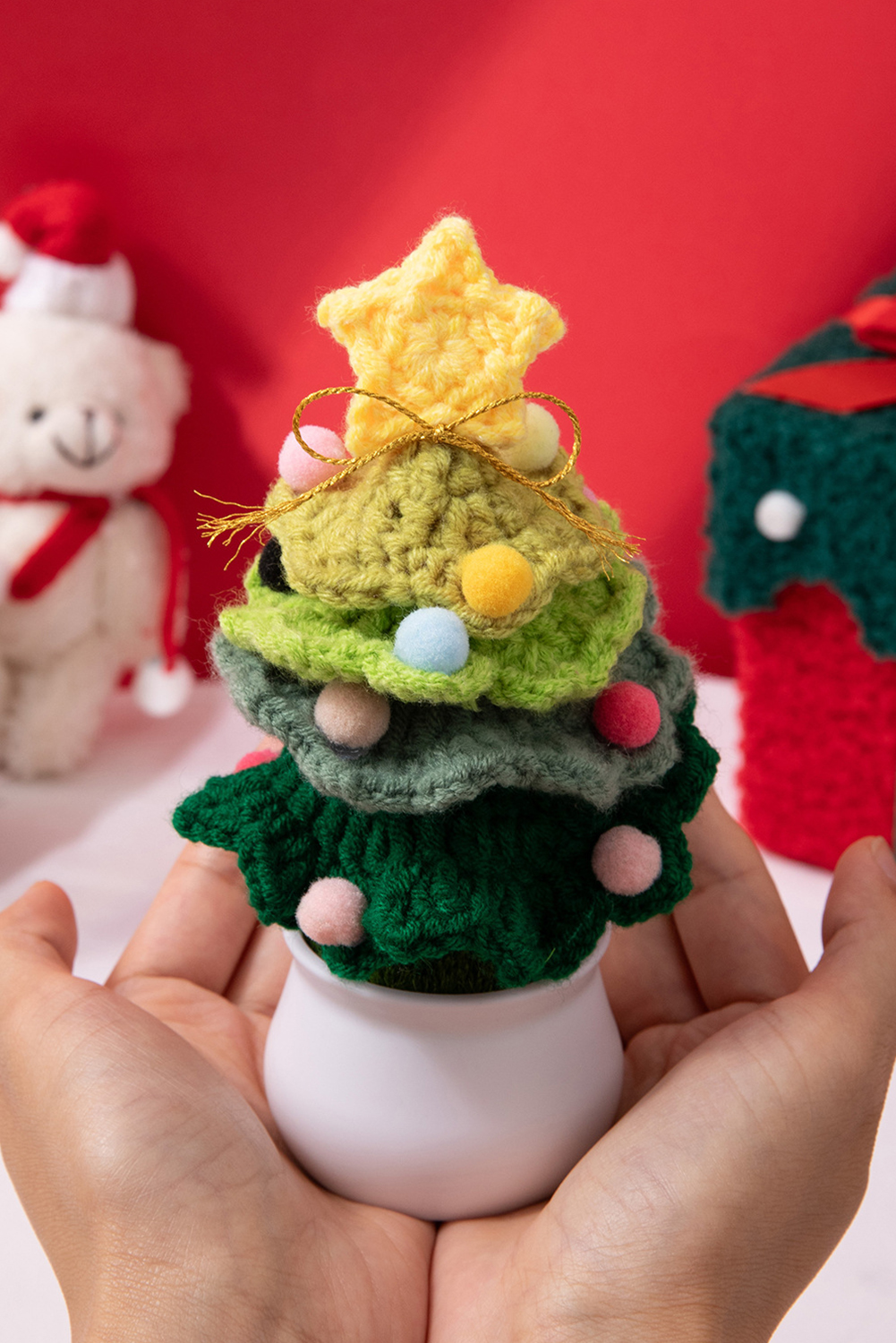 Light Green Crochet Christmas Tree with Pot Cute Home Decoration - loveforevers