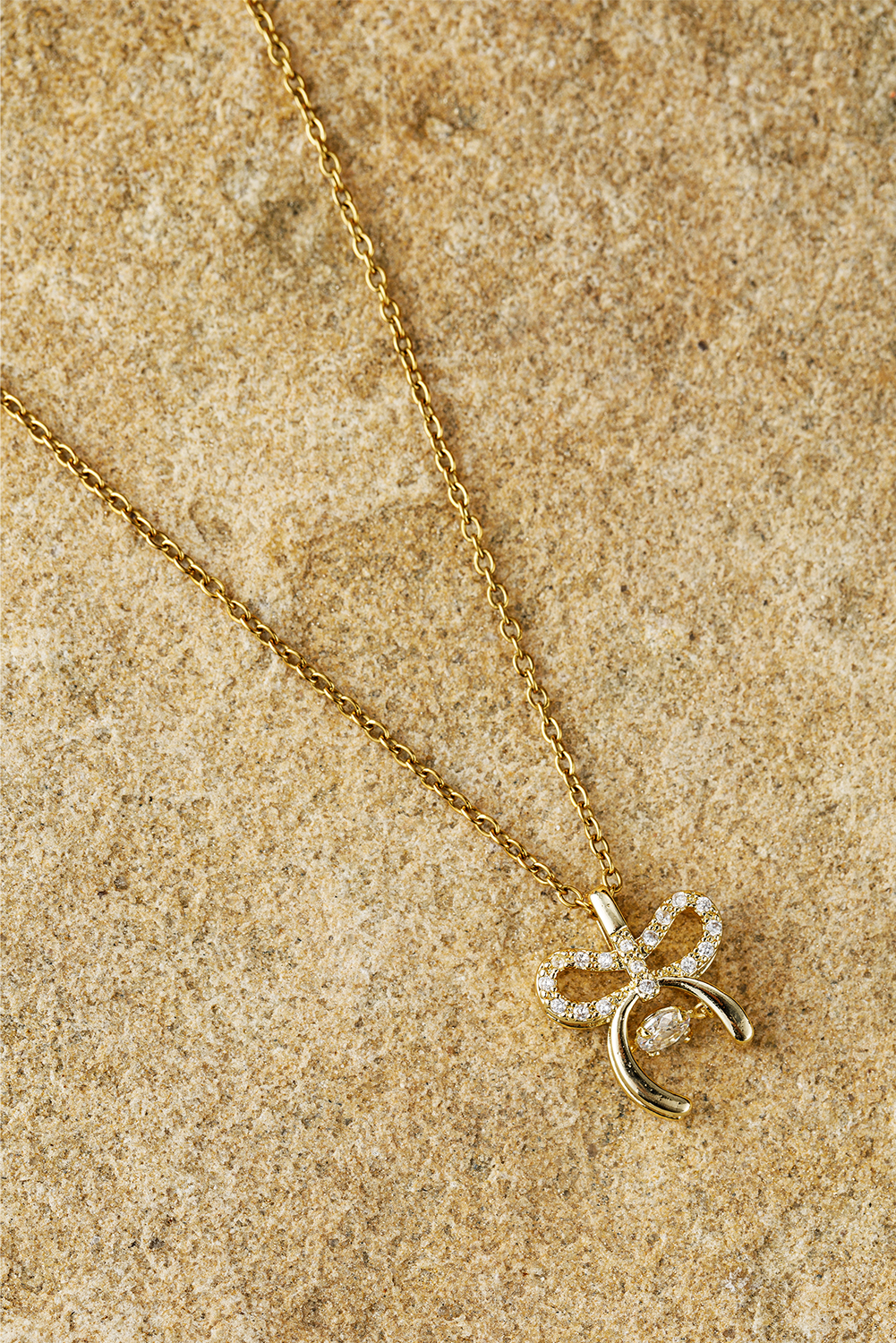 Gold Rhinestone Bow Knot Pendant Plated Alloy Necklace - loveforevers