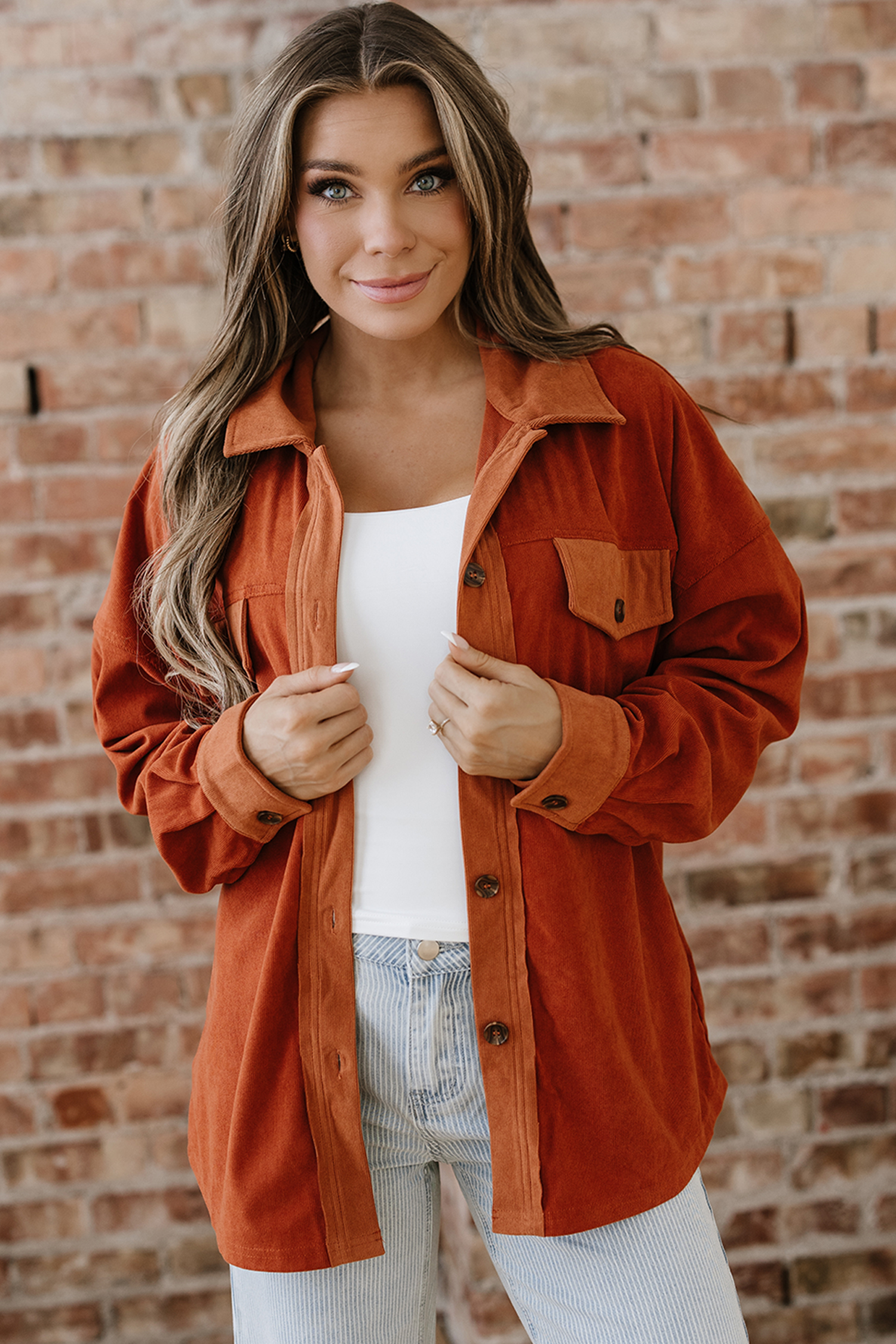 Gold Flame Velvet Flap Pockets Drop Shoulder Casual Shacket - loveforevers