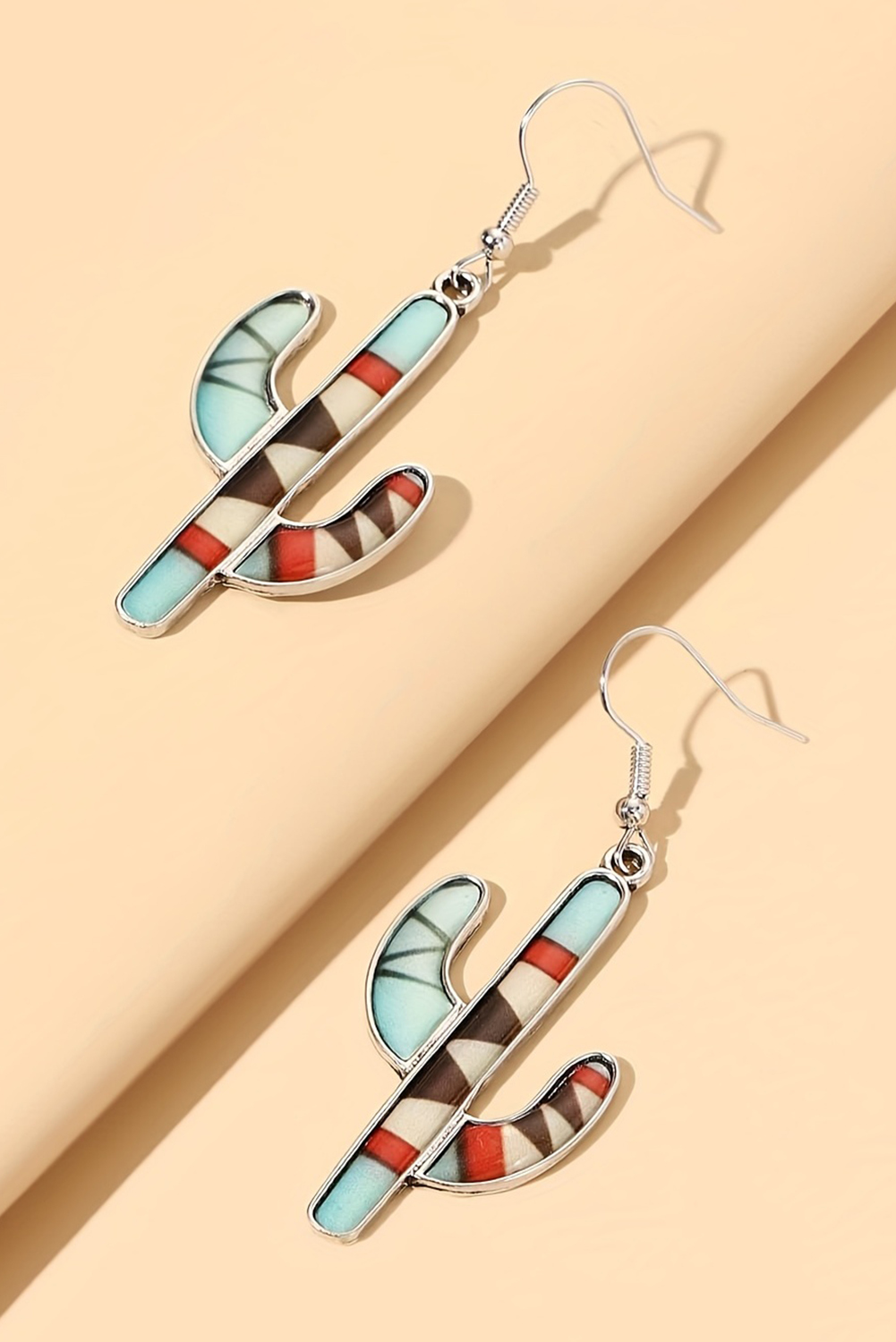 Light Blue Western Cactus Alloy Dangle Earrings - loveforevers