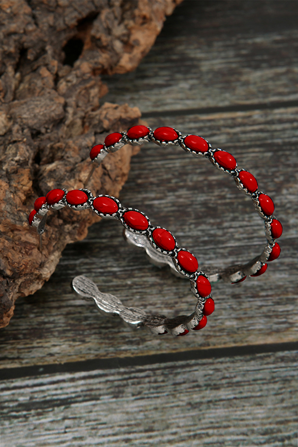Fiery Red Gem Inlay Retro C-shape Earrings - loveforevers