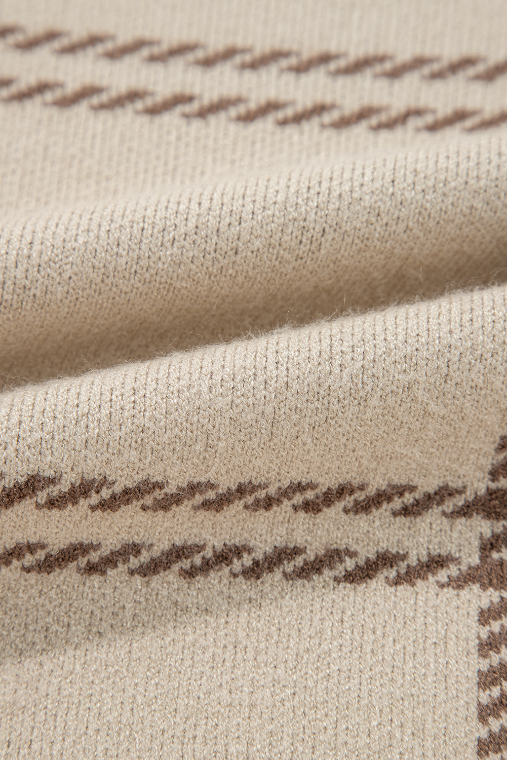 Khaki Plaid Pattern Knitted Drop Shoulder Sweater - loveforevers