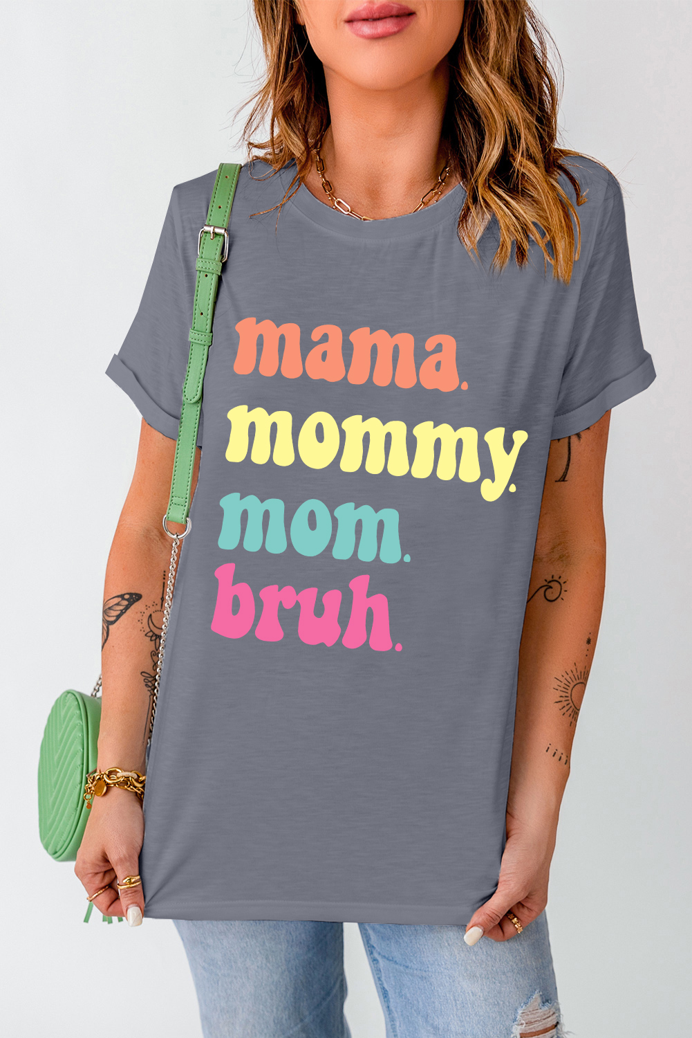 Gray mama mommy mom bruh Crew Neck Graphic Tee - loveforevers