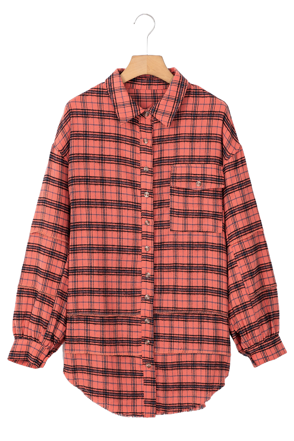 Red Plaid Long Sleeeve Side Split Distressed Hem Shirt - loveforevers
