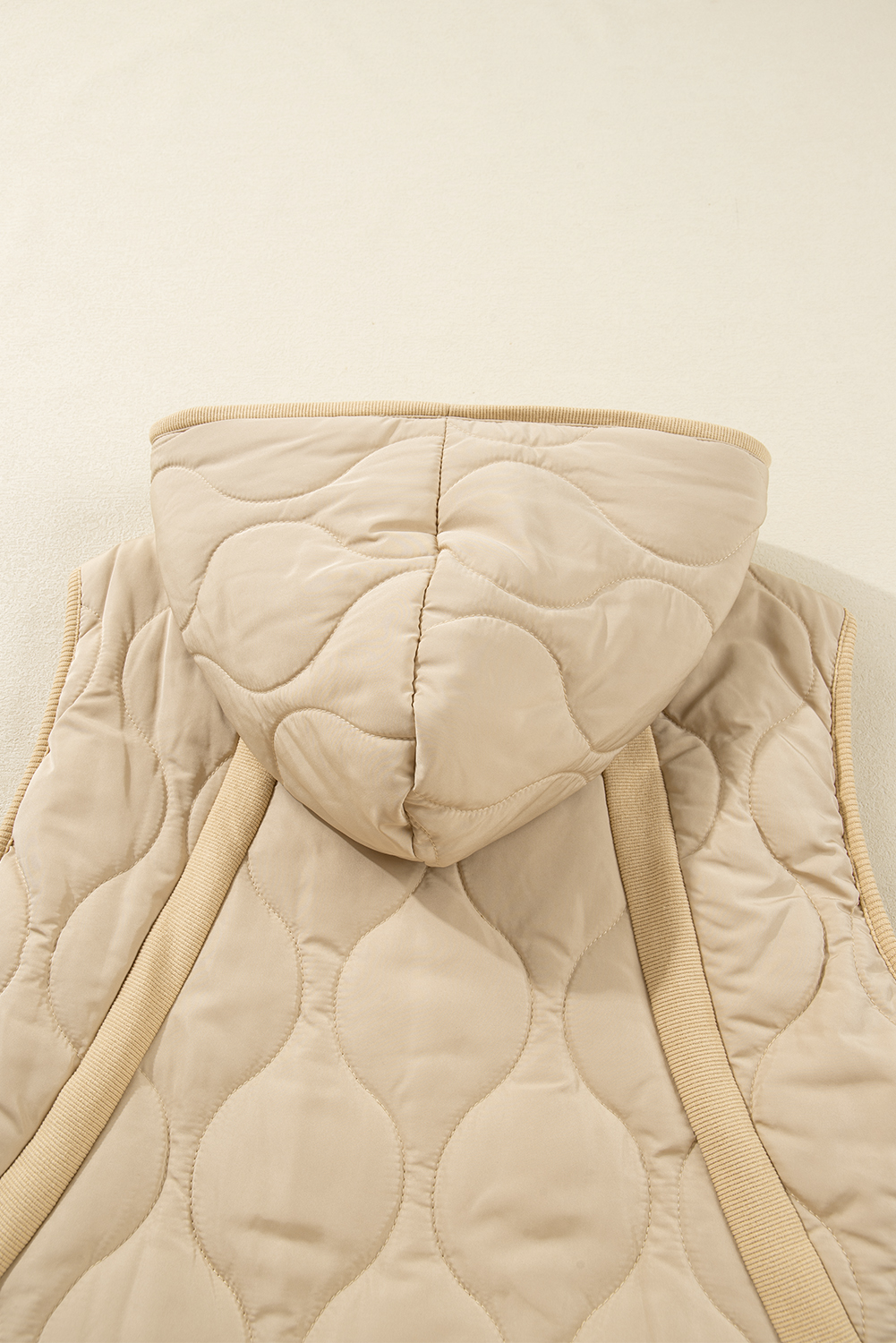 Pale Khaki Quilted Padded Casual Winter Jacket Vest with Fleece Lining - loveforevers