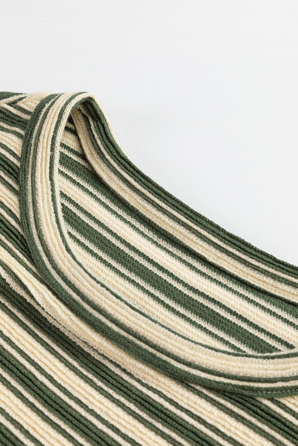 Green Stripe Textured Side Slits Crew Neck T Shirt - loveforevers