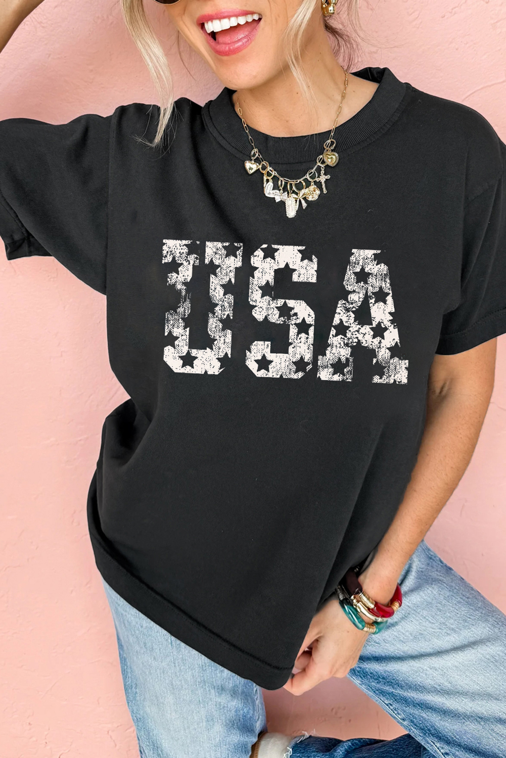 Black Star USA Graphic Crewneck T Shirt - loveforevers