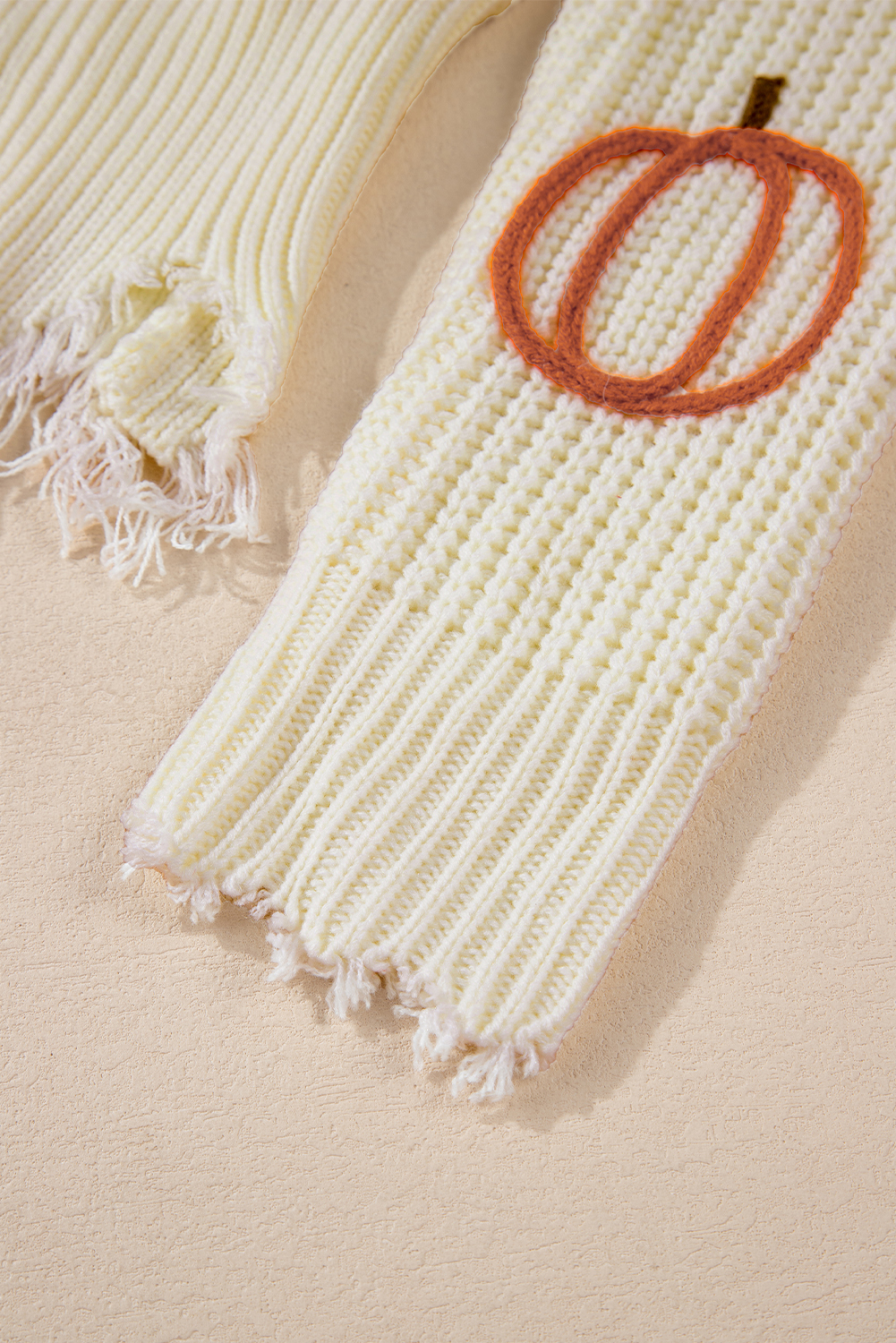 Beige Cable Knit Pumpkin Raw Hem V Neck Loose Sweater - loveforevers