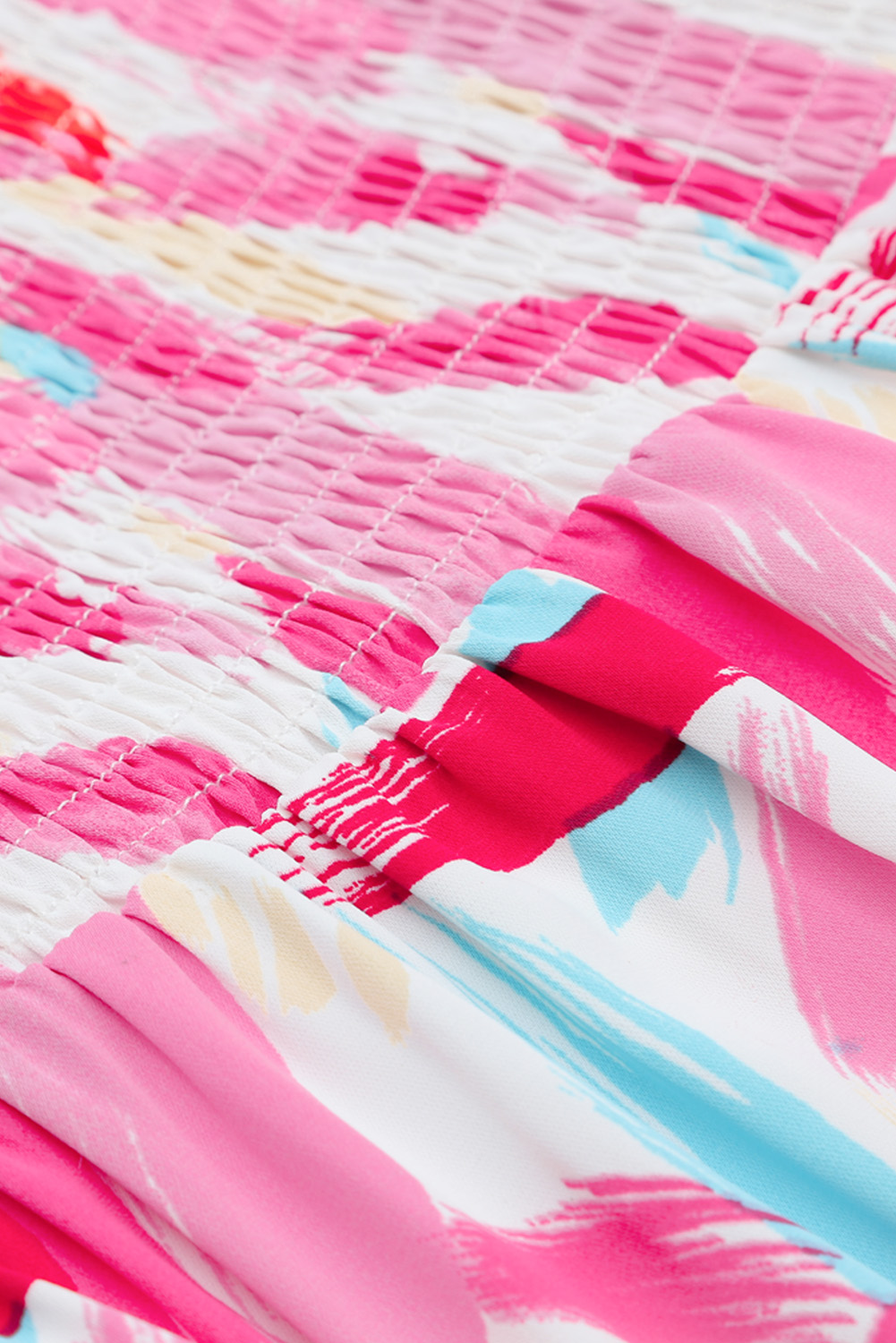 Pink Brush Stroke Printed Smocked Ruffle Tiered Dress - loveforevers