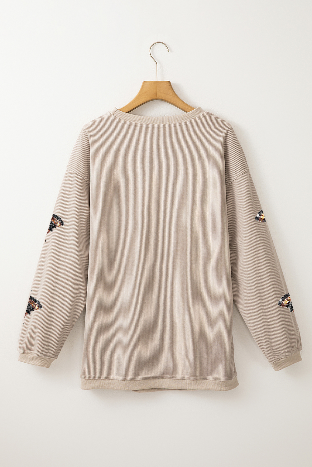 Smoke Gray Twisted Ribbed Sequined Thanksgiving Turkey Graphic Baggy Sweatshirt - loveforevers