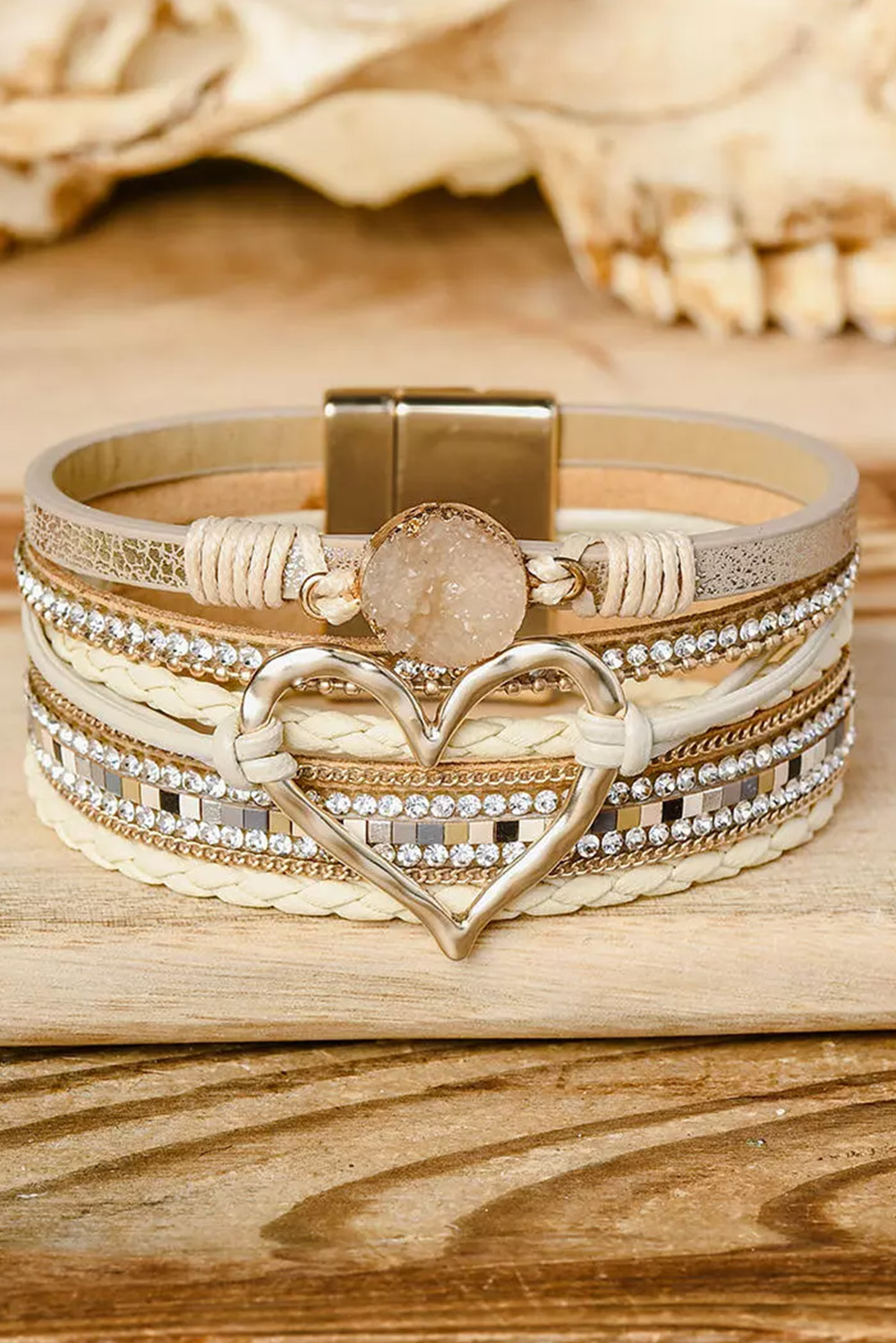 Pink Leopard Letter Print Heart Shaped Magnetic Buckle Bracelet - loveforevers