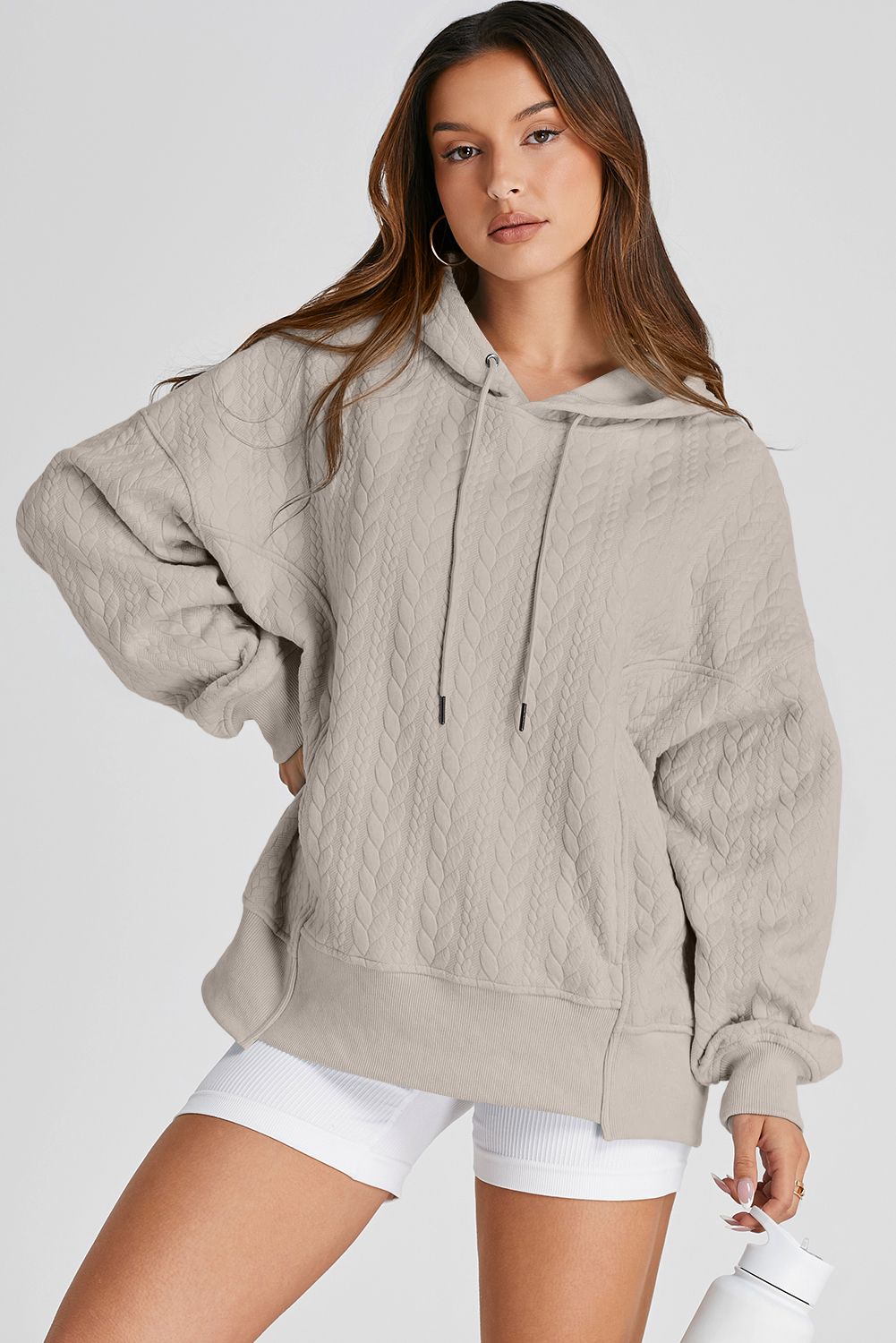 Smoke Gray Cable Textured Baggy Solid Hoodie - loveforevers