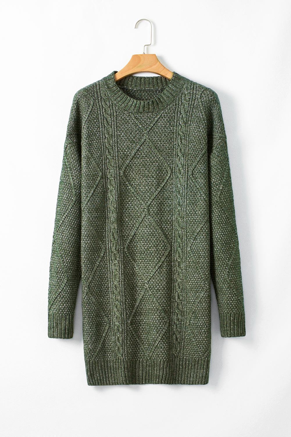 Parchment Cable Knit Drop Shoulder Loose Fit Sweater Dress - loveforevers