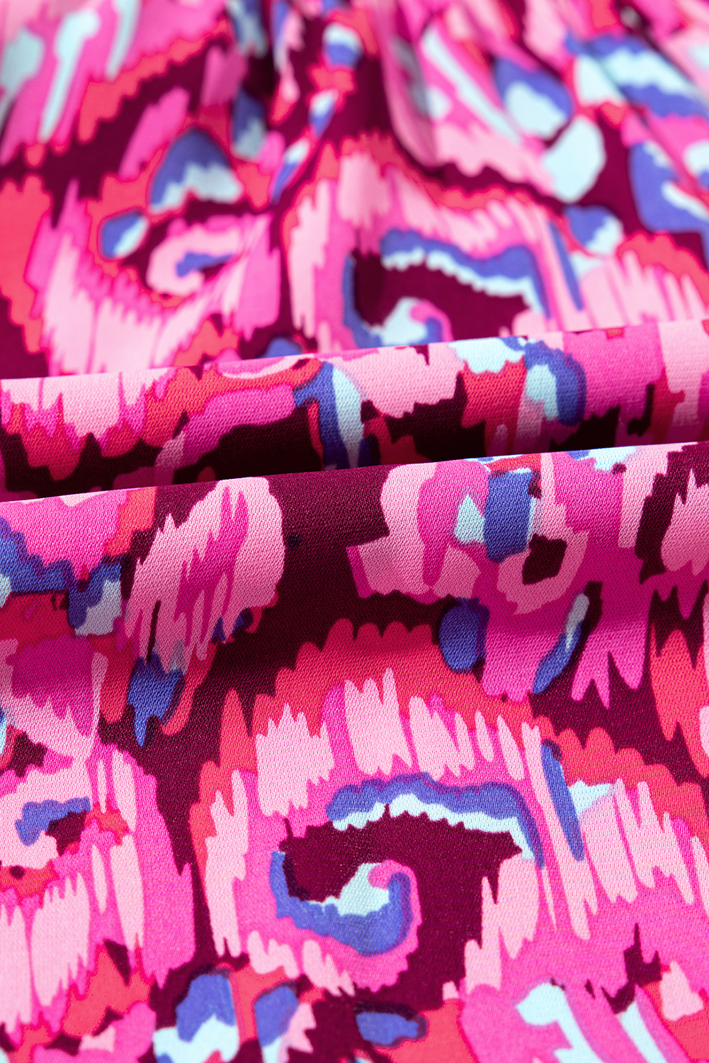 Pink Abstract Print Puff Sleeve V Neck High Waist Romper - loveforevers