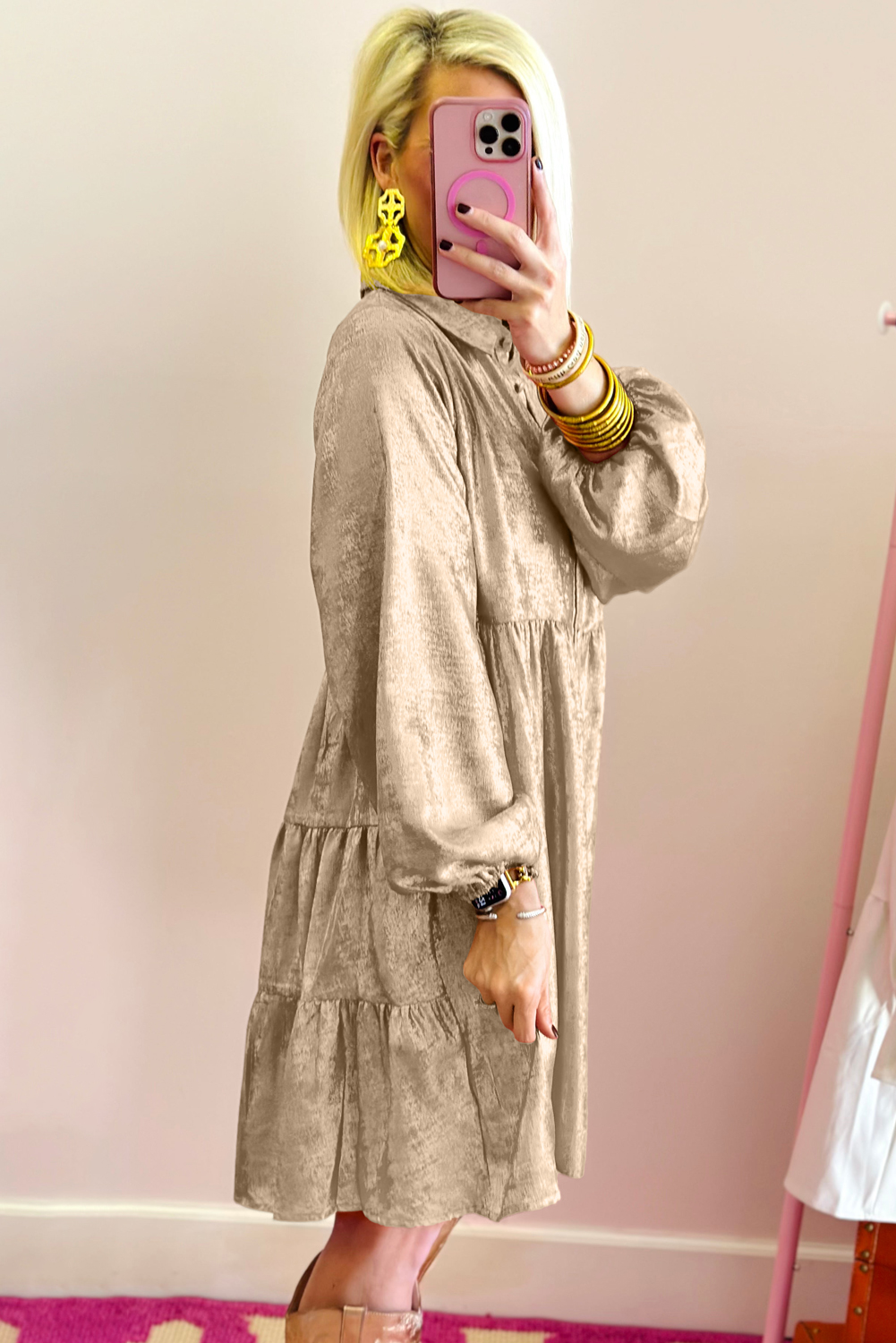 Dearlovers Gold Metallic Frilled V Neck Puff Sleeve Babydoll Blouse - loveforevers