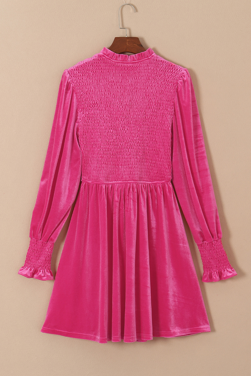 Black Frilled Neck Smocked Bodice Velvet Dress - loveforevers