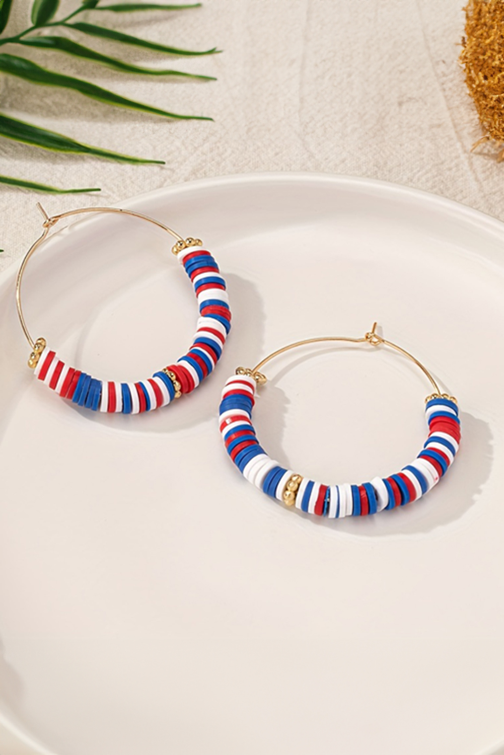 Dark Blue American Flag Inspired Beaded Large Hoop Earrings - loveforevers