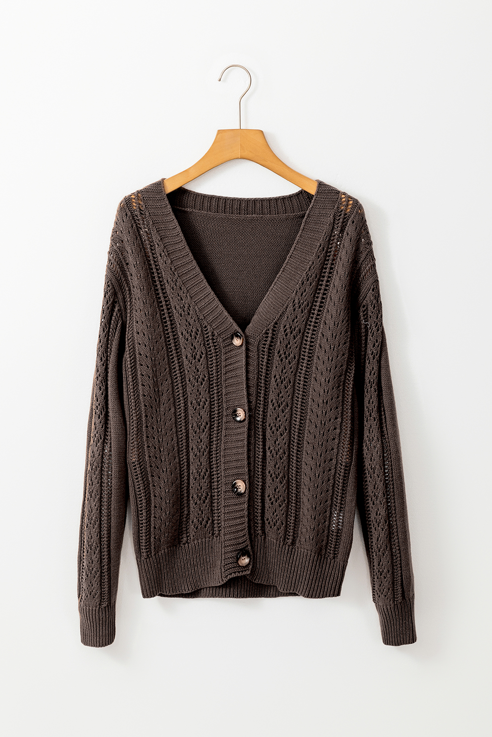 Dark Khaki Open Knit Drop Shoulder Sweater Cardigan - loveforevers