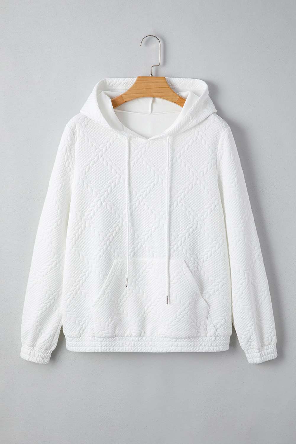 White Cable Lattice Texture Kangaroo Pocket Hoodie - loveforevers