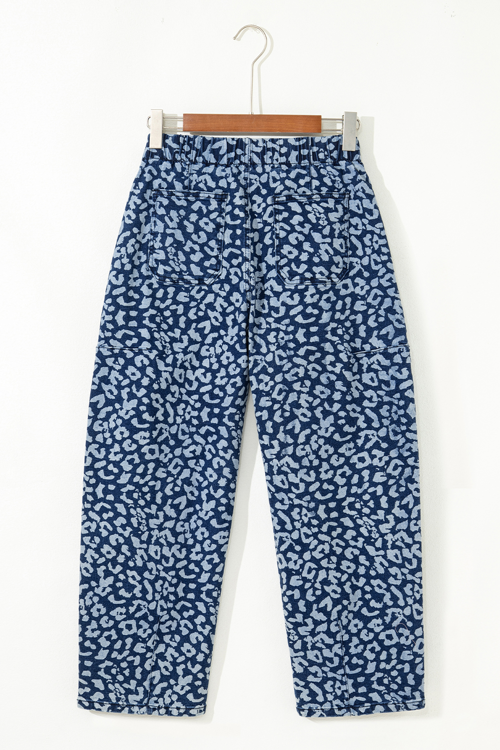 Khaki Leopard Printed Drawstring Elastic Waistband Pocketed Wide Leg Jeans - loveforevers