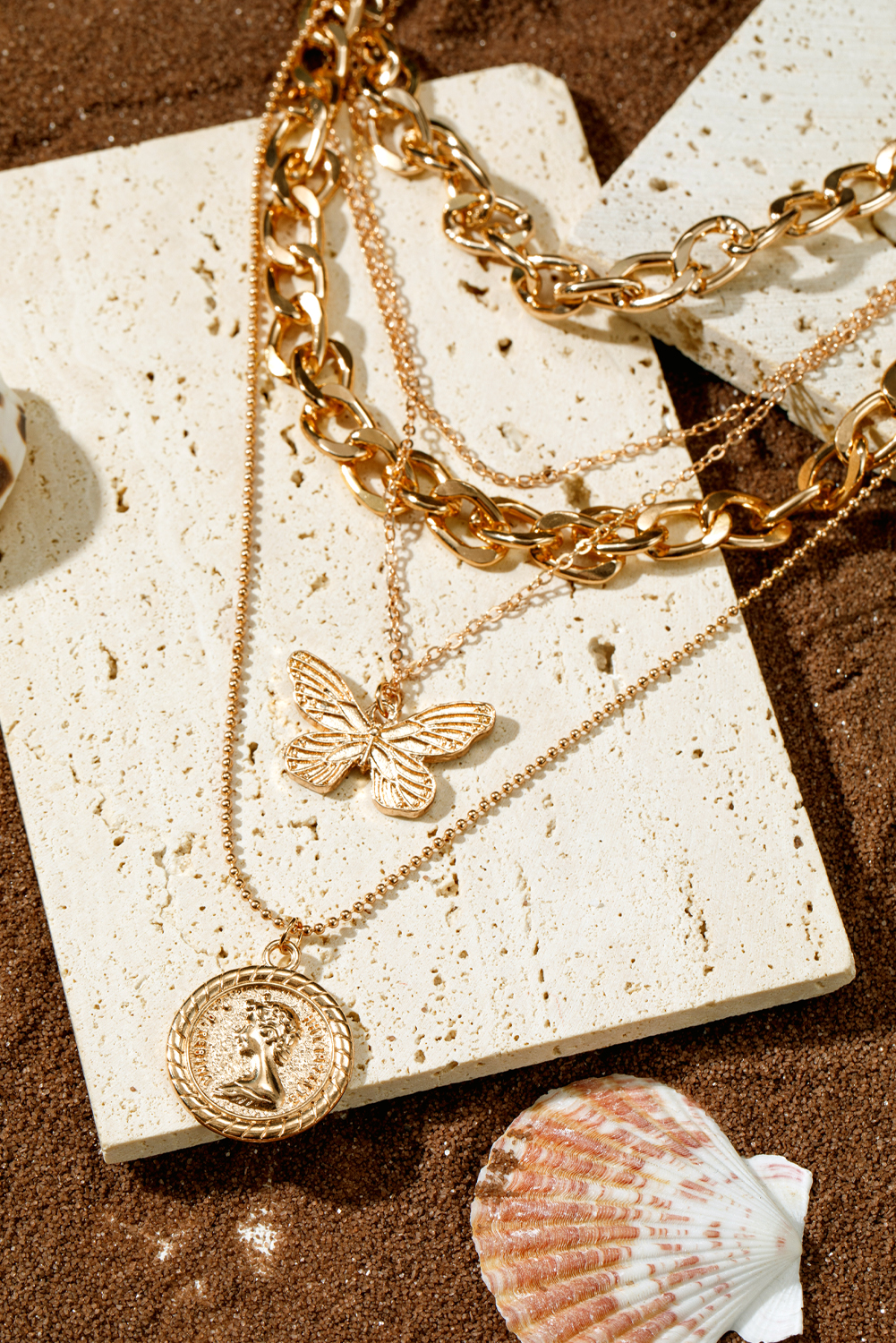 Gold Plated Alloy Multilayer Butterfly Charm Necklace - loveforevers
