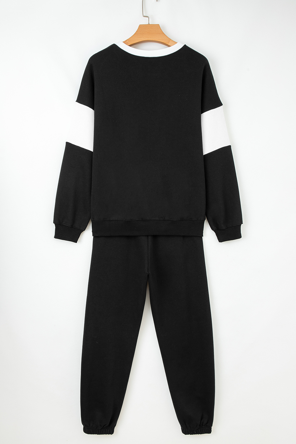 Black Drop Shoulder Loose Sweatshirt and Joggers Active Set - loveforevers