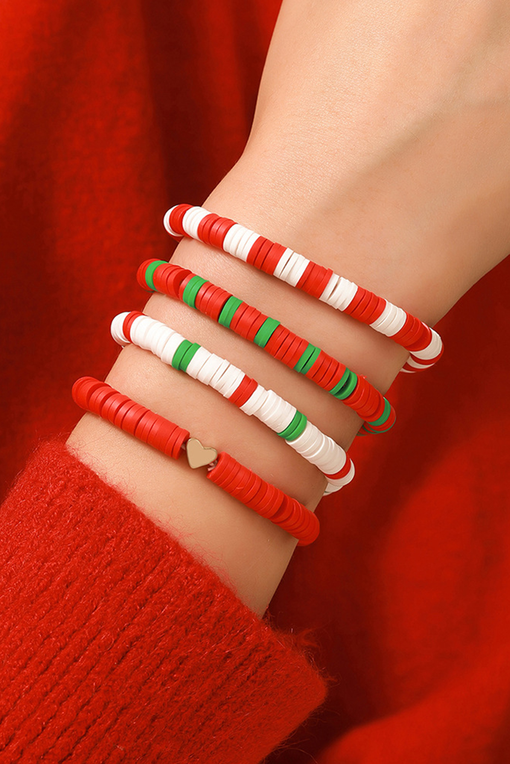 Fiery Red Christmas Color Polymer Clay 4pcs Bracelet Set - loveforevers