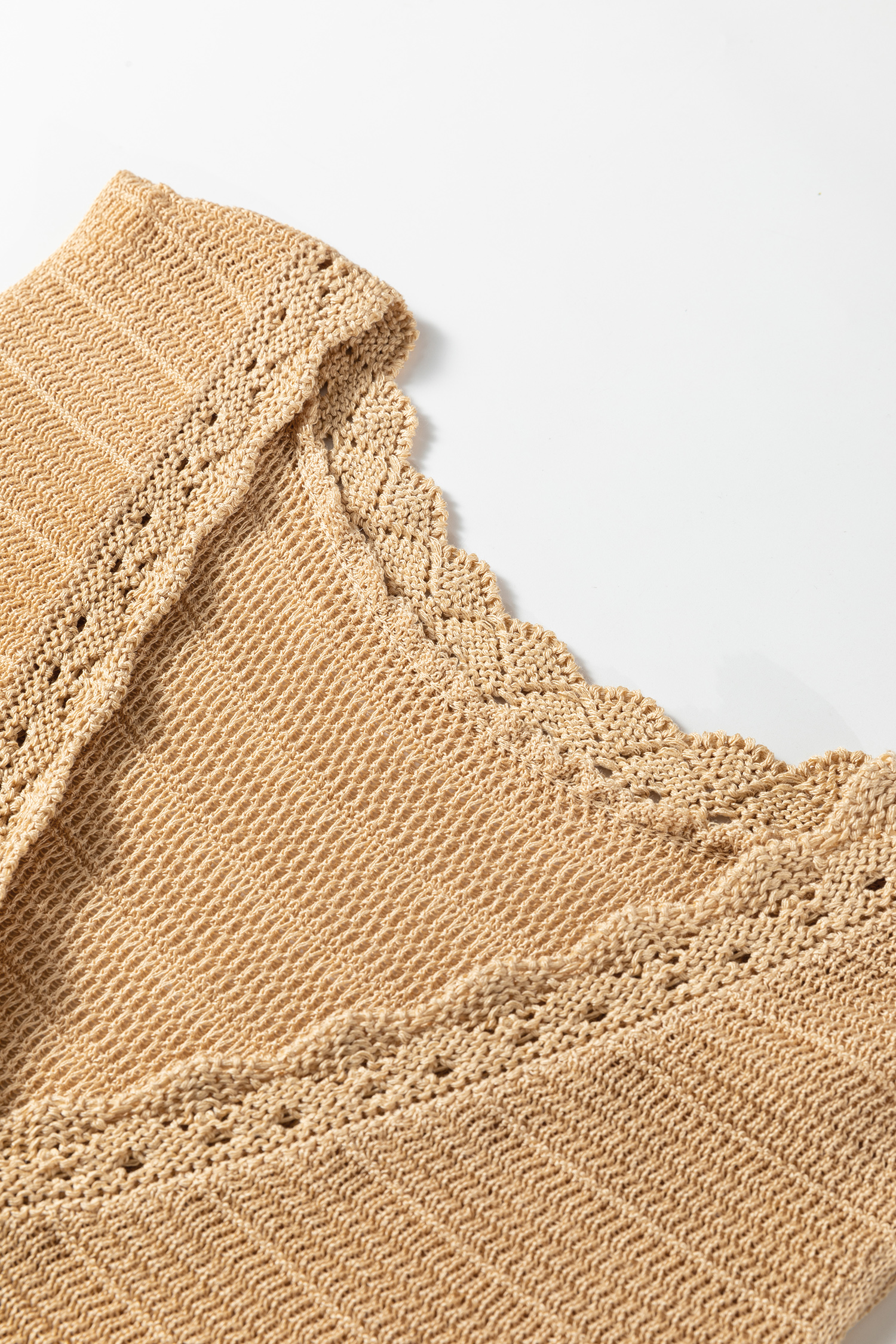 Pale Khaki Hollow out Trim Buttoned Front Boho Sweater Vest - loveforevers