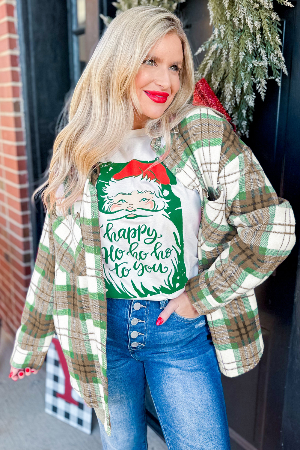 Red Christmas Plaid Casual Flannel Shacket - loveforevers