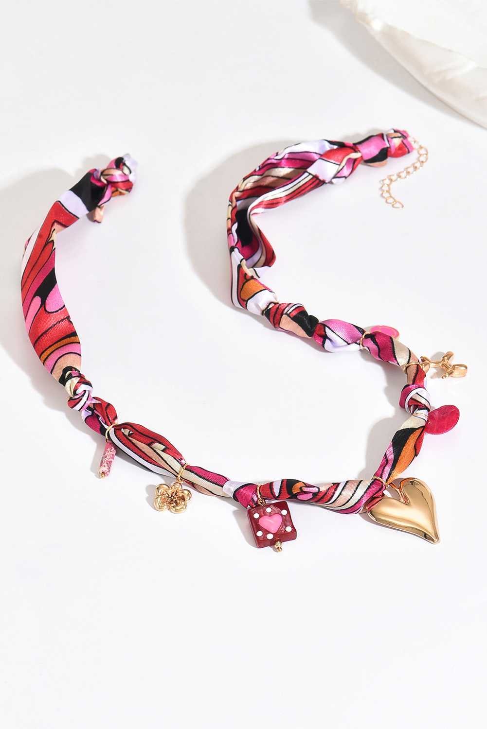 Strawberry Pink Valentines Multi Detail Knot Scarf Necklace - loveforevers