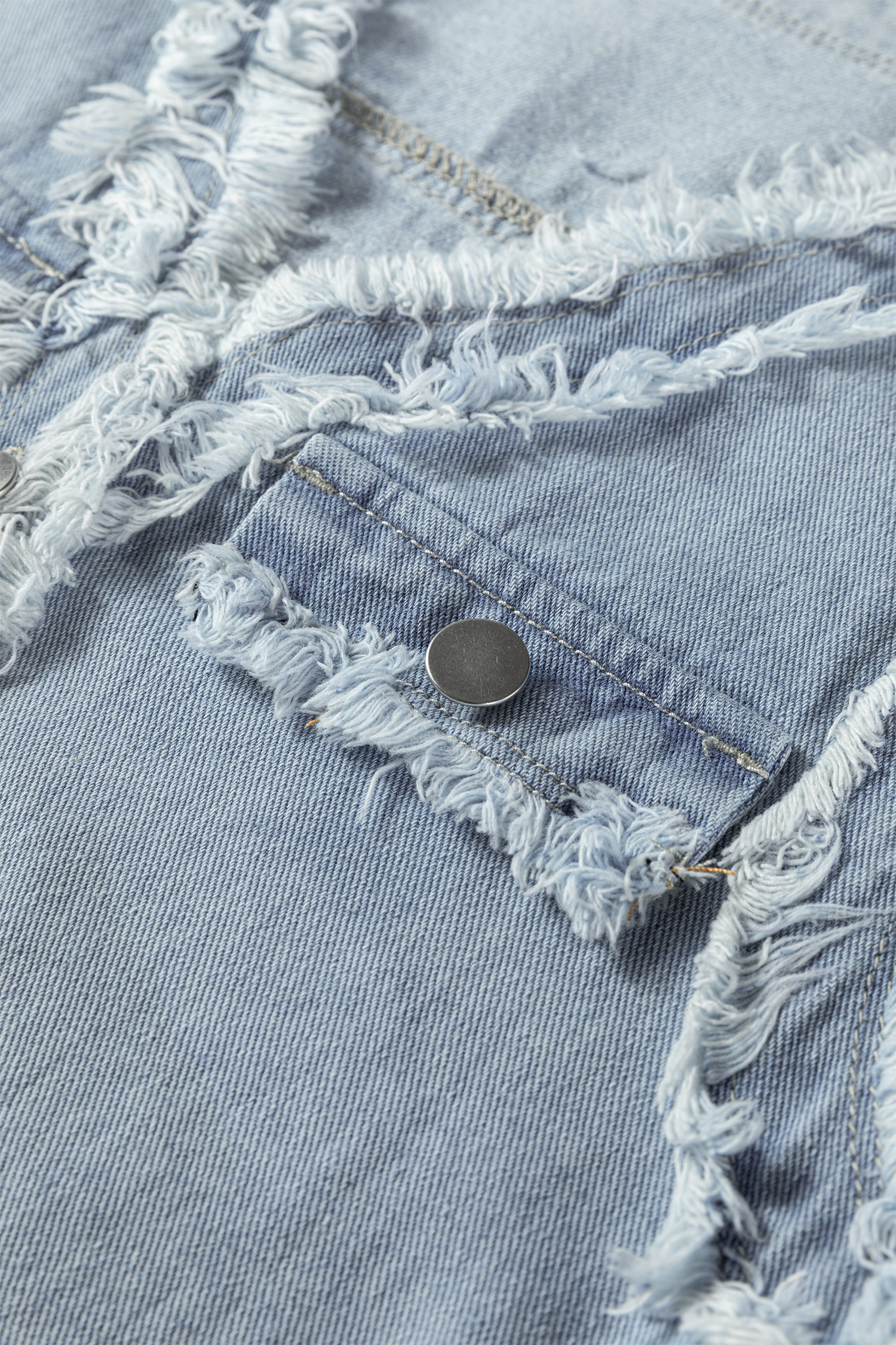 Beau Blue Frayed Edge Flap Pockets Denim Vest Jacket - loveforevers