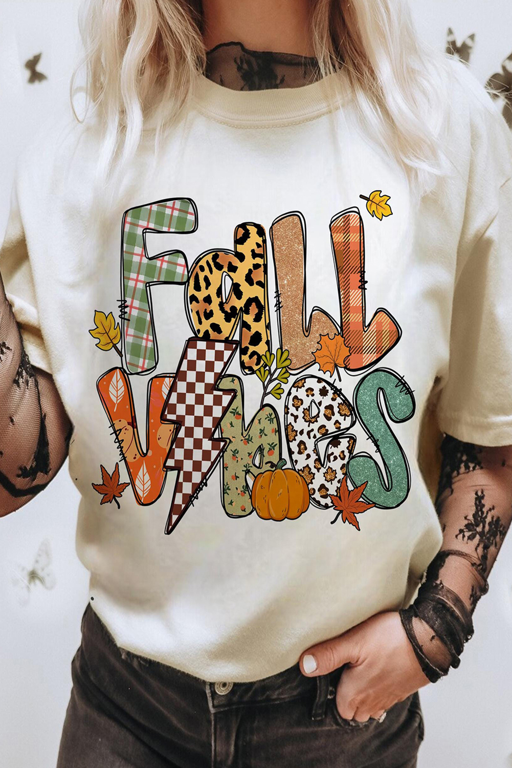 White FALL VIBES Cotton Blend Casual T Shirt - loveforevers