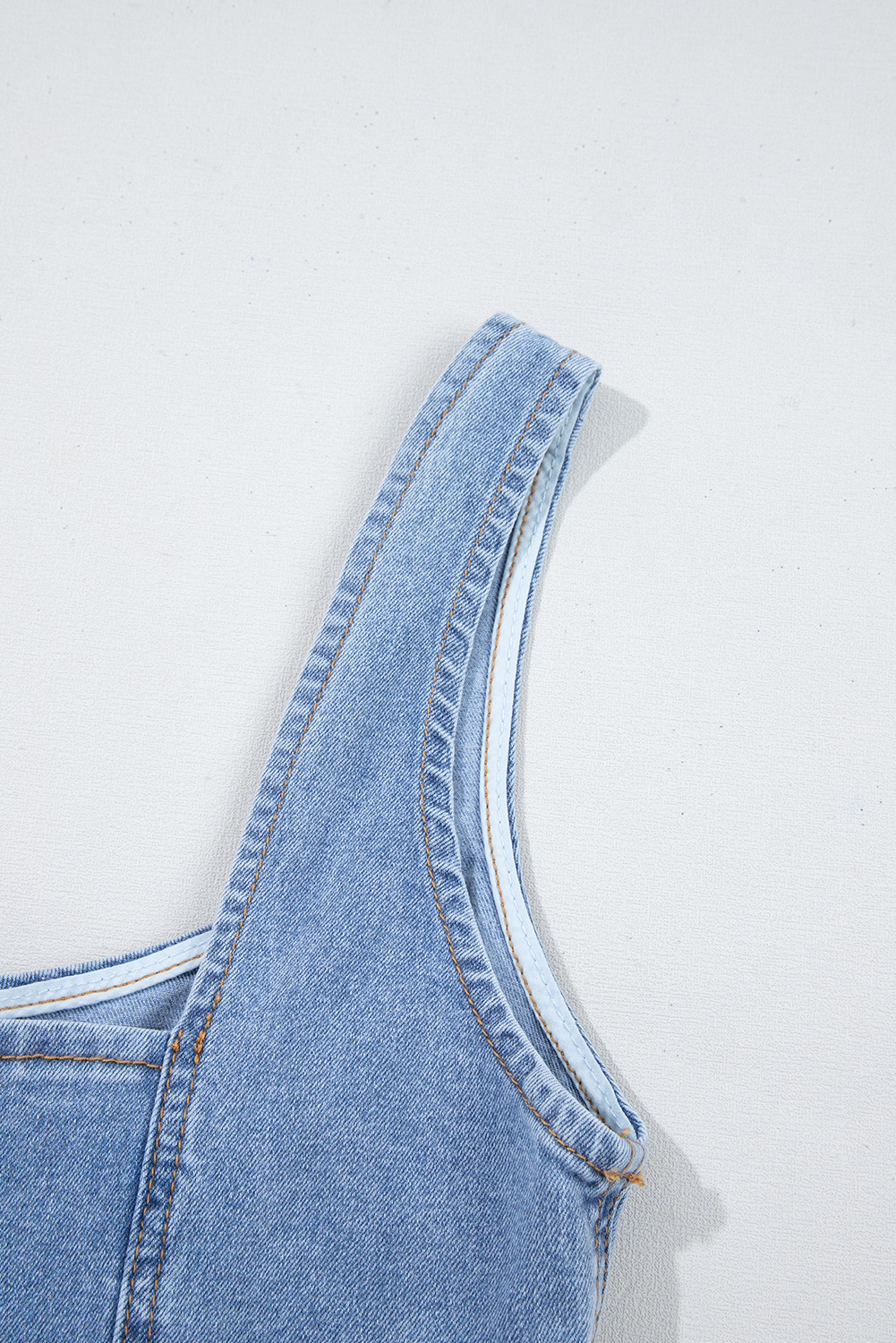 Beau Blue Seamed Zipper Square Neck Sleeveless Denim Mini Dress - loveforevers