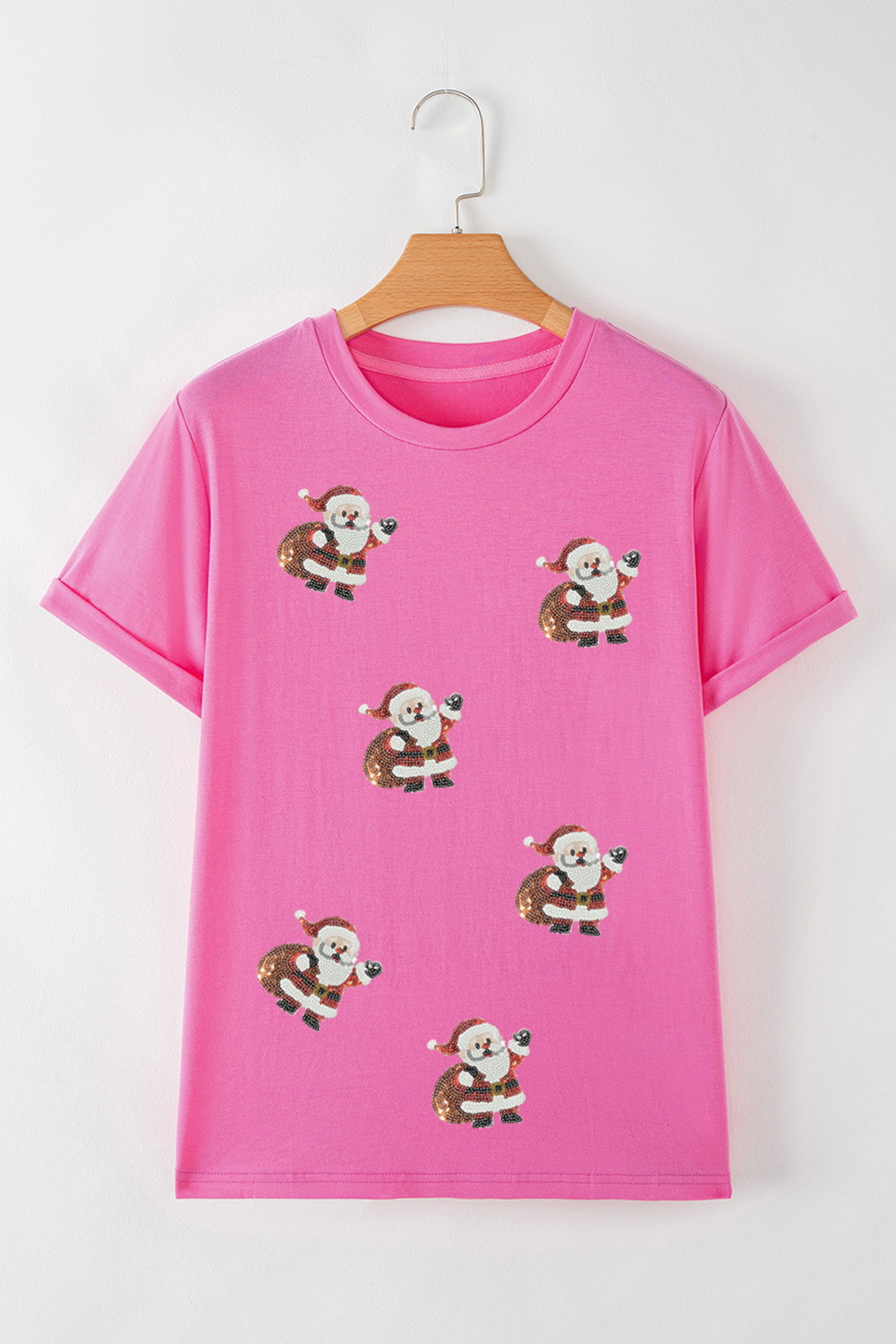 Sachet Pink Santa Claus Deliver Gifts Sequin Graphic Tee - loveforevers